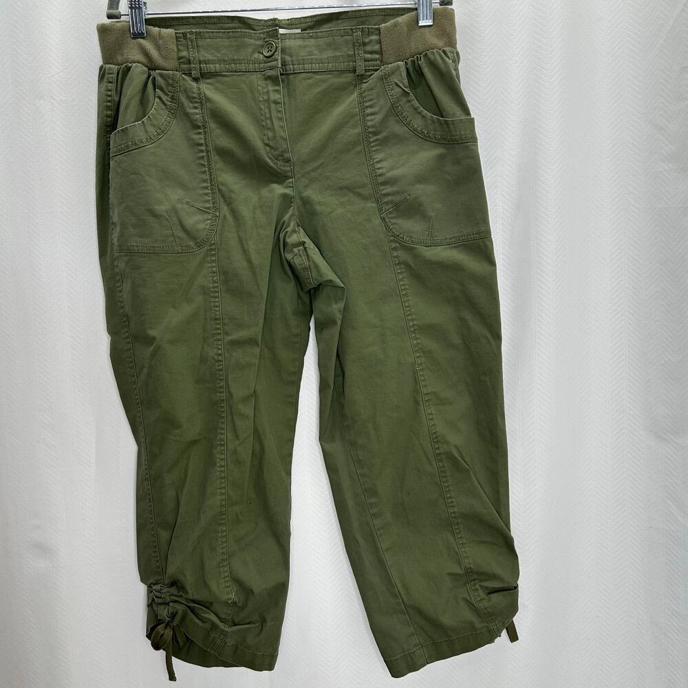 Per Se green cropped utility pants 12 cargo military casual
